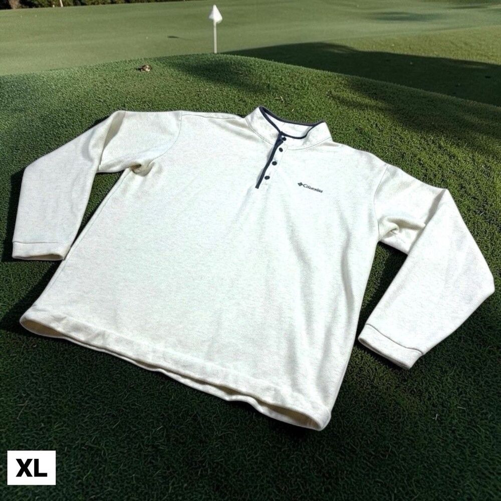 Columbia Pullover Sweatshirt Mens XL Cream 1/4 Snap Performance Golf Fleece